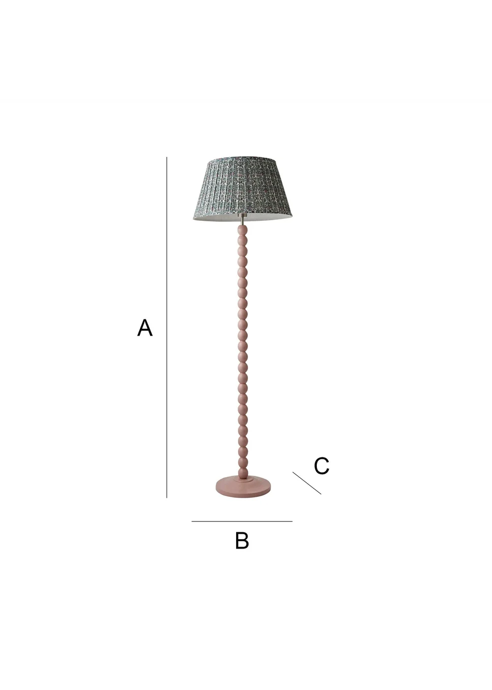 ValueLights Rose Pink Bobbin Floor Lamp with Floral Pleated Lampshade - One Size Image 6