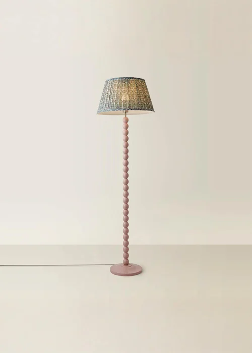 ValueLights Rose Pink Bobbin Floor Lamp with Floral Pleated Lampshade - One Size Image 5