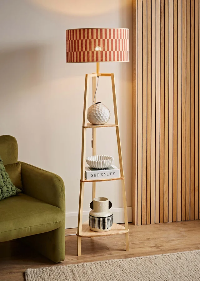 ValueLights Hiru Natural Floor Lamp with Orange Bamboo Lampshade