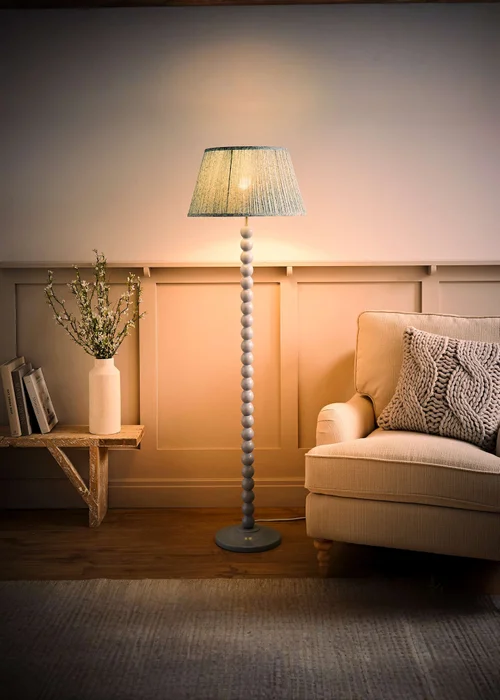 ValueLights Powder Blue Bobbin Floor Lamp with Leaf Pleated Lampshade - One Size Image 3