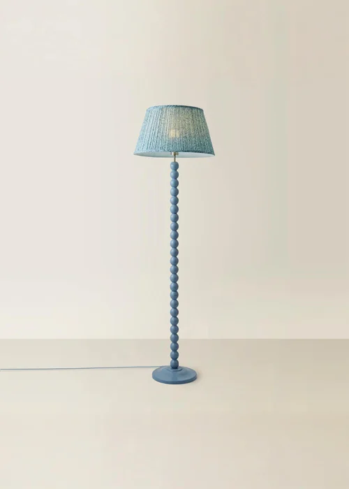 ValueLights Powder Blue Bobbin Floor Lamp with Leaf Pleated Lampshade - One Size Image 5