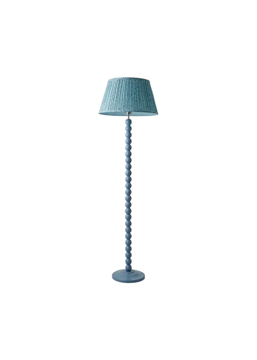 ValueLights Powder Blue Bobbin Floor Lamp with Leaf Pleated Lampshade - One Size Image 2