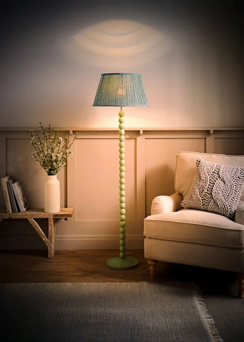 ValueLights Sage Green Bobbin Floor Lamp with Leaf Pleated Lampshade - One Size Image 3