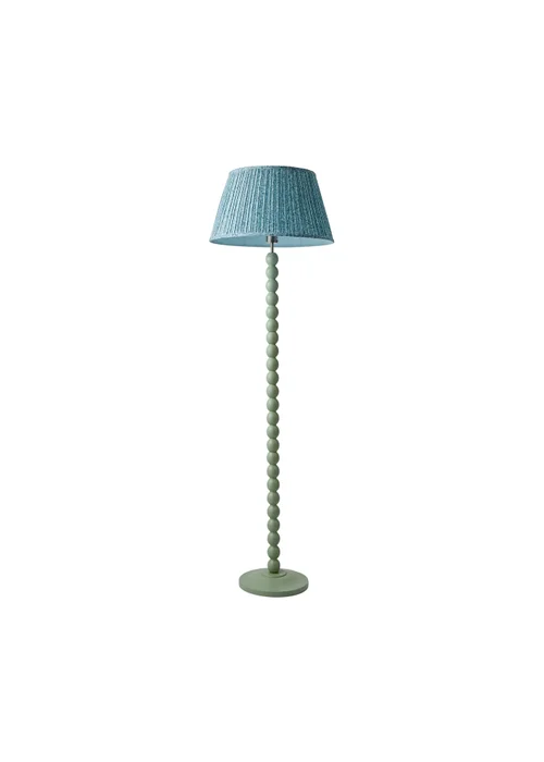 ValueLights Sage Green Bobbin Floor Lamp with Leaf Pleated Lampshade - One Size Image 2