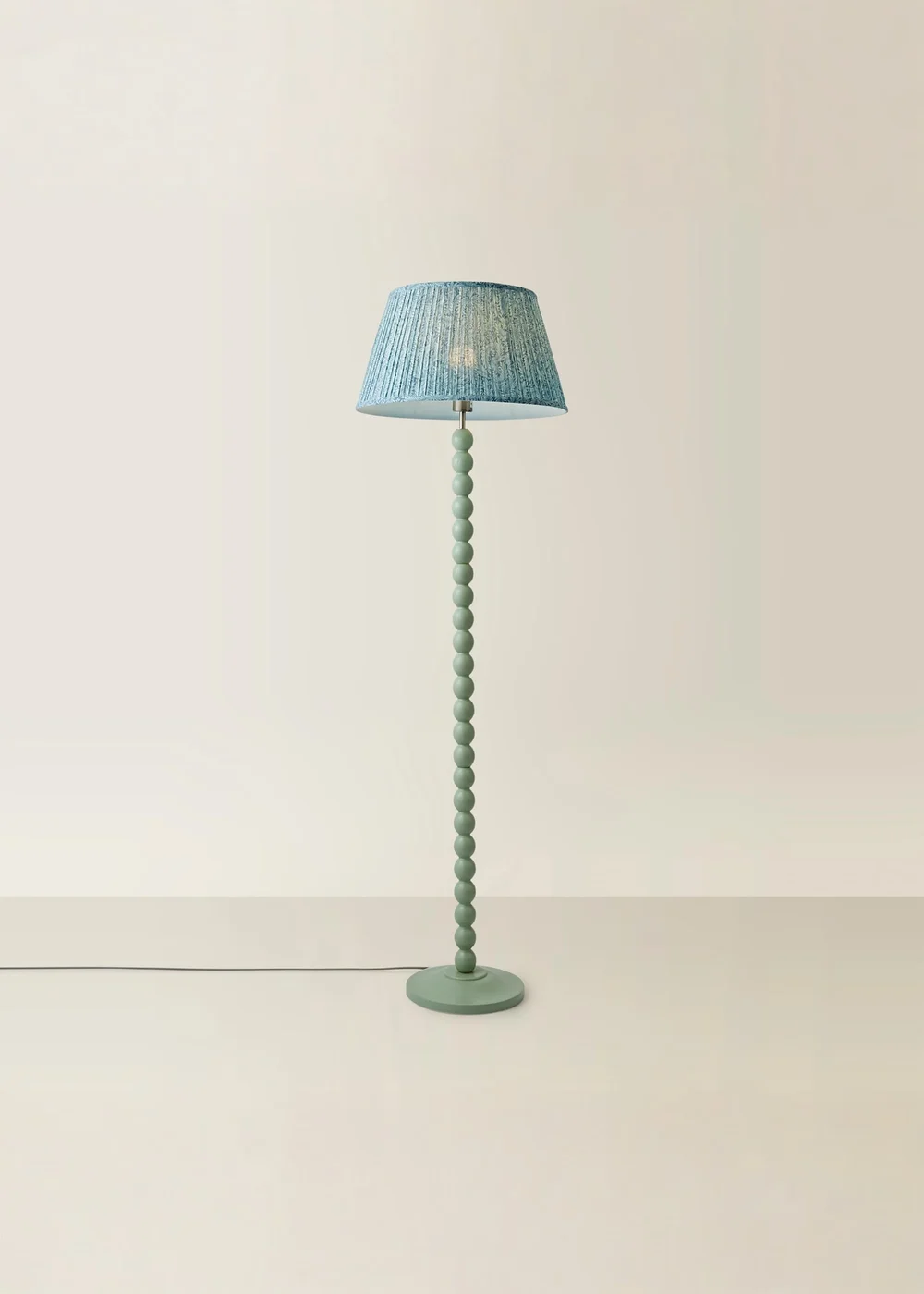 ValueLights Sage Green Bobbin Floor Lamp with Leaf Pleated Lampshade - One Size Image 5