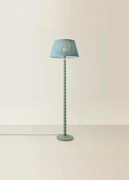 ValueLights Sage Green Bobbin Floor Lamp with Leaf Pleated Lampshade - One Size Image 5