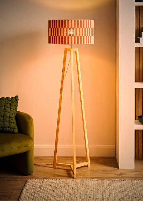 ValueLights Lottie Natural Floor Lamp with Orange Bamboo Lampshade - One Size Image 3