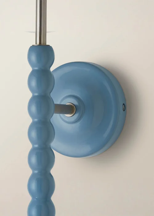ValueLights Pair of Powder Blue Bobbin Wall Lights with Scallop Lampshades - One Size Image 5