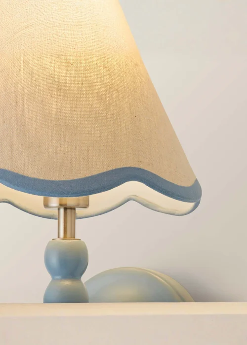 ValueLights Pair of Powder Blue Bobbin Wall Lights with Scallop Lampshades - One Size Image 4