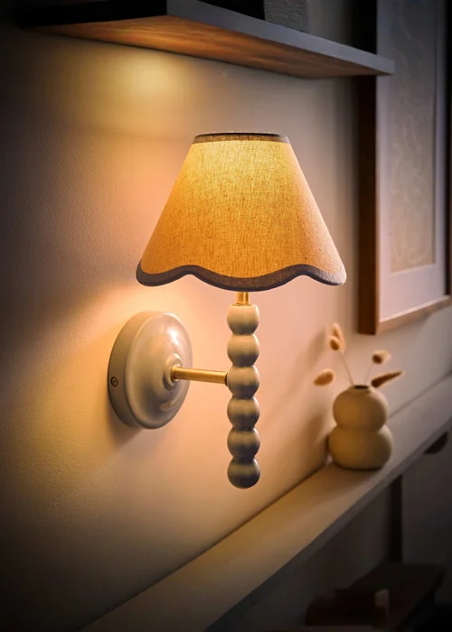 ValueLights Pair of Powder Blue Bobbin Wall Lights with Scallop Lampshades - One Size Image 3