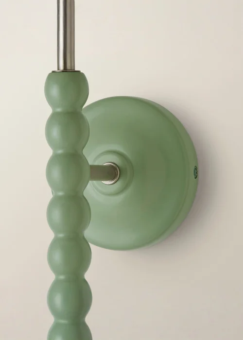 ValueLights Pair of Sage Green Bobbin Wall Lights with Scallop Lampshades - One Size Image 5