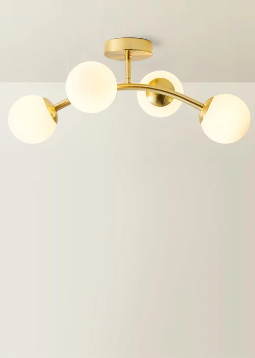 ValueLights Jas Gold Semi-Flush Light with White Globe Shade (20cm x 22cm x 48cm) - One Size Image 3