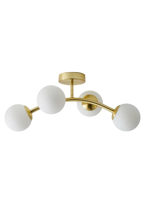 ValueLights Jas Gold Semi-Flush Light with White Globe Shade (20cm x 22cm x 48cm) - One Size Image 5