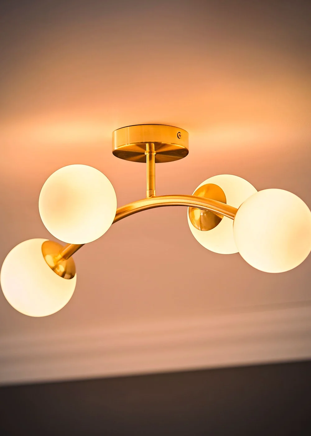 ValueLights Jas Gold Semi-Flush Light with White Globe Shade (20cm x 22cm x 48cm) - One Size Image 2