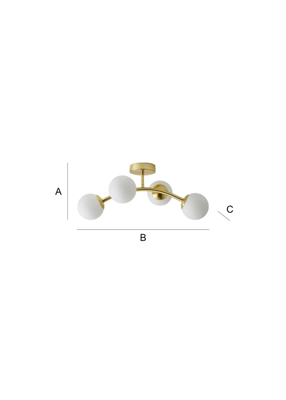 ValueLights Jas Gold Semi-Flush Light with White Globe Shade (20cm x 22cm x 48cm) - One Size Image 6