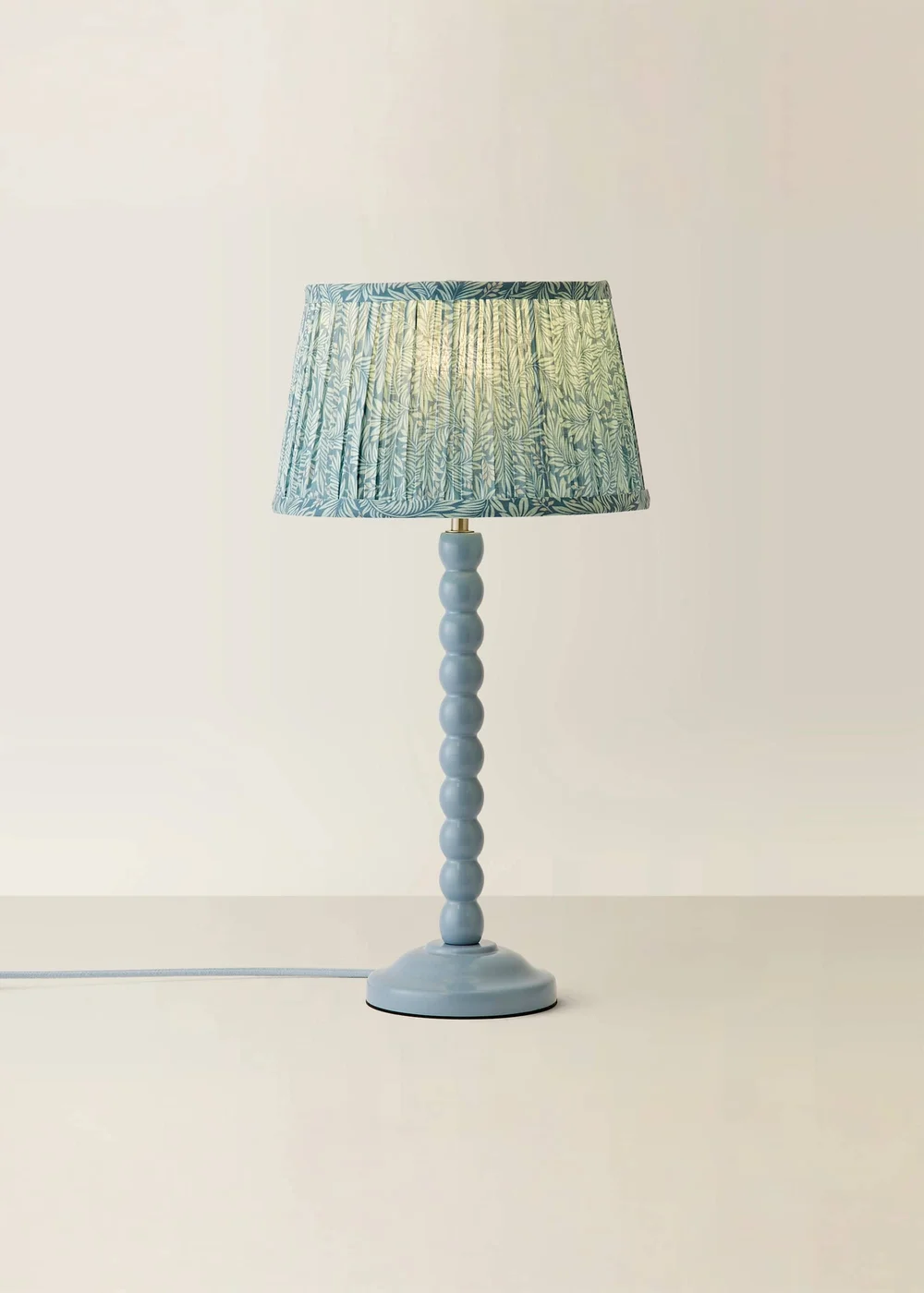 ValueLights Powder Blue Bobbin Table Lamp with Leaf Pleated Lampshade - One Size Image 5