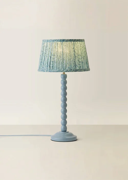 ValueLights Powder Blue Bobbin Table Lamp with Leaf Pleated Lampshade - One Size Image 5