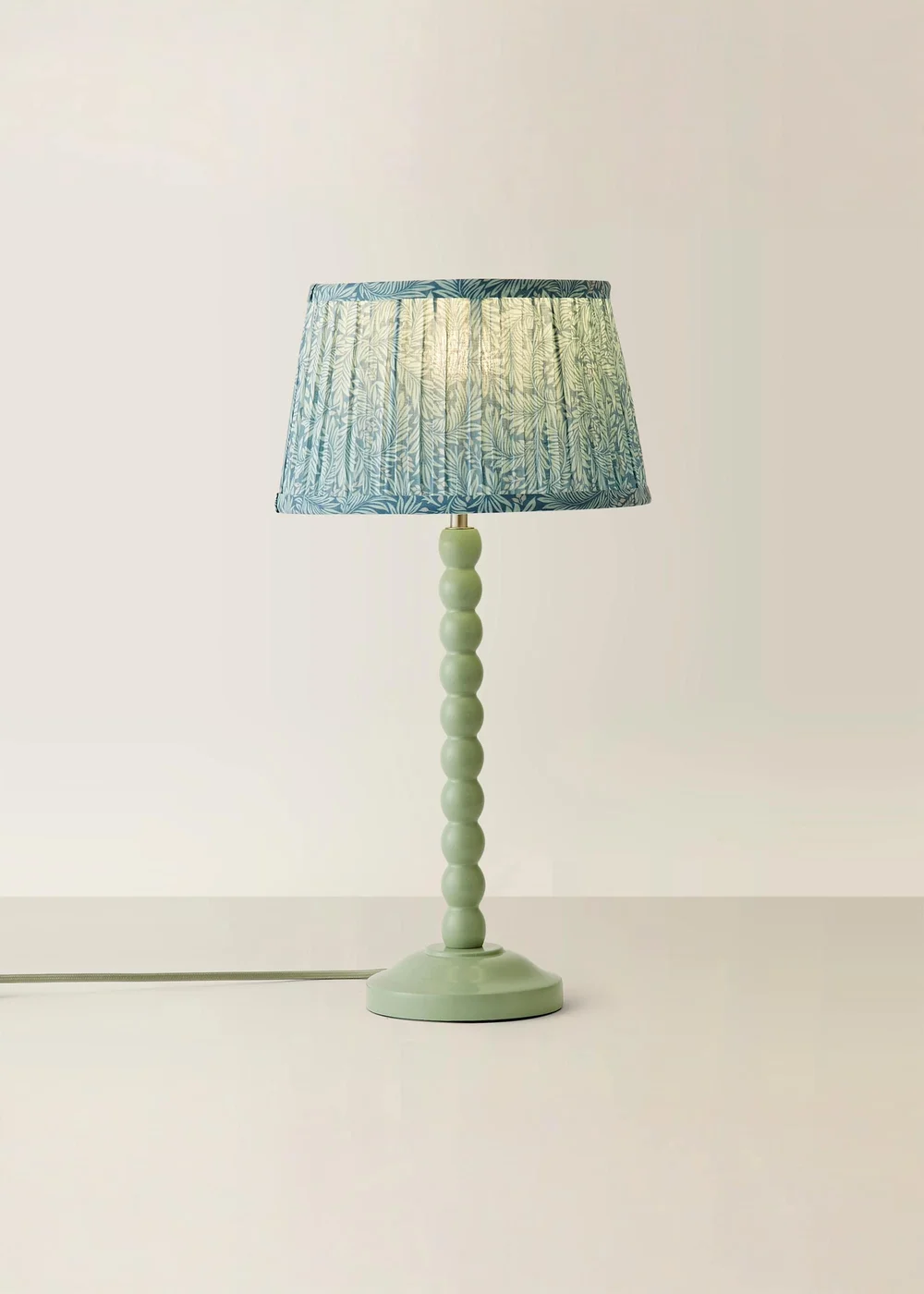 ValueLights Sage Green Bobbin Table Lamp with Leaf Pleated Lampshade - One Size Image 5