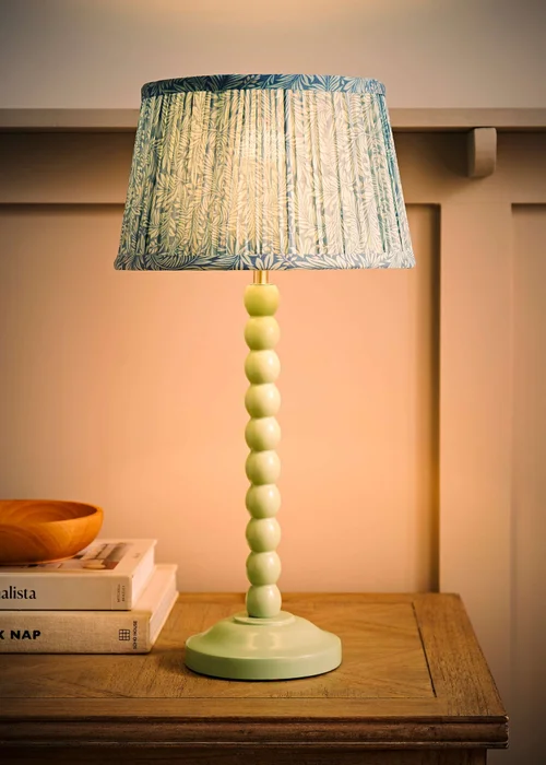 ValueLights Sage Green Bobbin Table Lamp with Leaf Pleated Lampshade - One Size Image 3