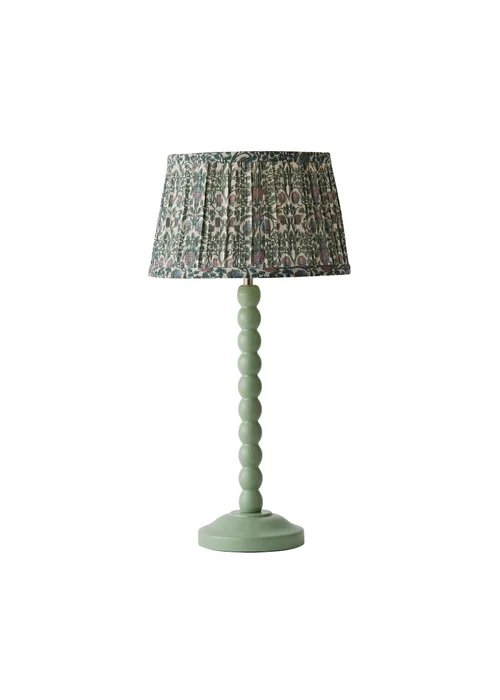 ValueLights Sage Green Bobbin Table Lamp with Floral Pleated Lampshade - One Size Image 2