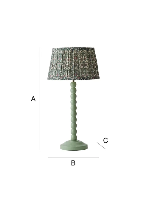 ValueLights Sage Green Bobbin Table Lamp with Floral Pleated Lampshade - One Size Image 6