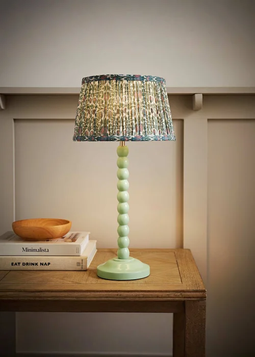 ValueLights Sage Green Bobbin Table Lamp with Floral Pleated Lampshade - One Size Image 1
