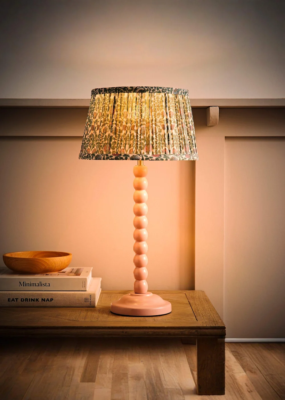 ValueLights Rose Pink Bobbin Table Lamp with Floral Pleated Lampshade - One Size Image 3