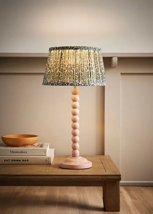 ValueLights Rose Pink Bobbin Table Lamp with Floral Pleated Lampshade - One Size Image 1