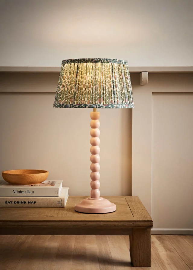 ValueLights Rose Pink Bobbin Table Lamp with Floral Pleated Lampshade