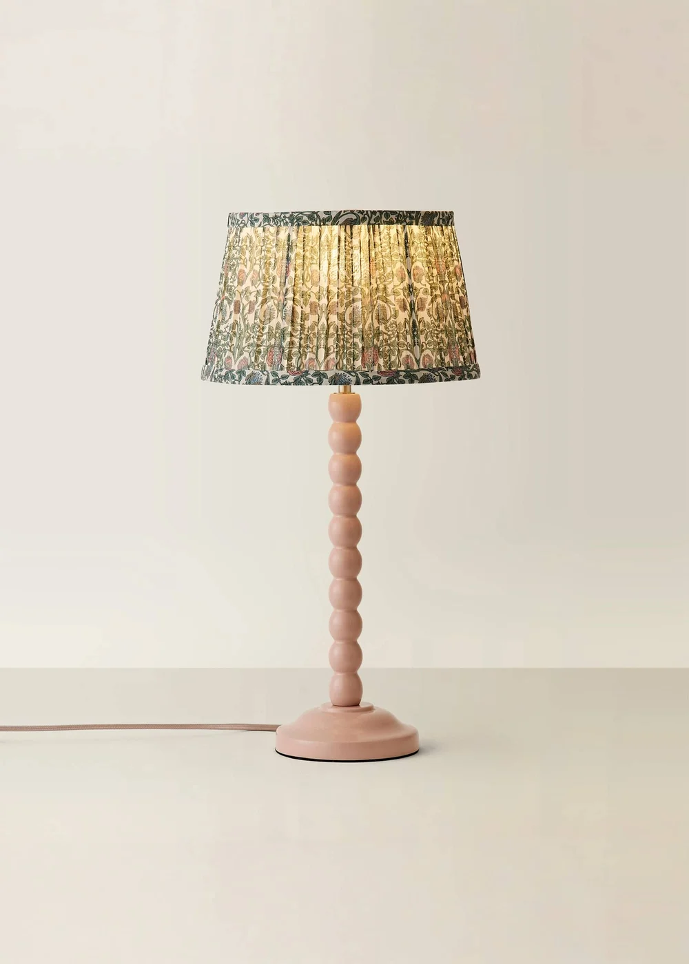 ValueLights Rose Pink Bobbin Table Lamp with Floral Pleated Lampshade - One Size Image 5