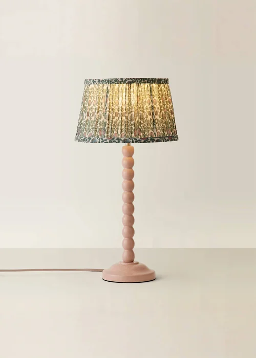ValueLights Rose Pink Bobbin Table Lamp with Floral Pleated Lampshade - One Size Image 5