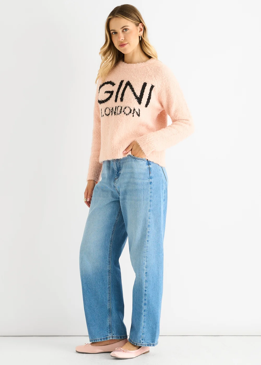 Gini London Pink Gini Logo Cozy knit jumper - S/M Image 4