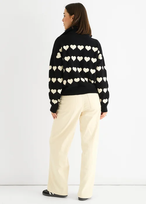 Gini London Black Heart Zip Up Loose Fit Knit Jumper - Small/Medium Image 2