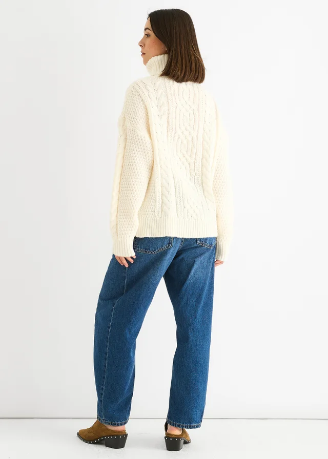 Gini London Cream Cable Knit High Neck Knit Jumper
