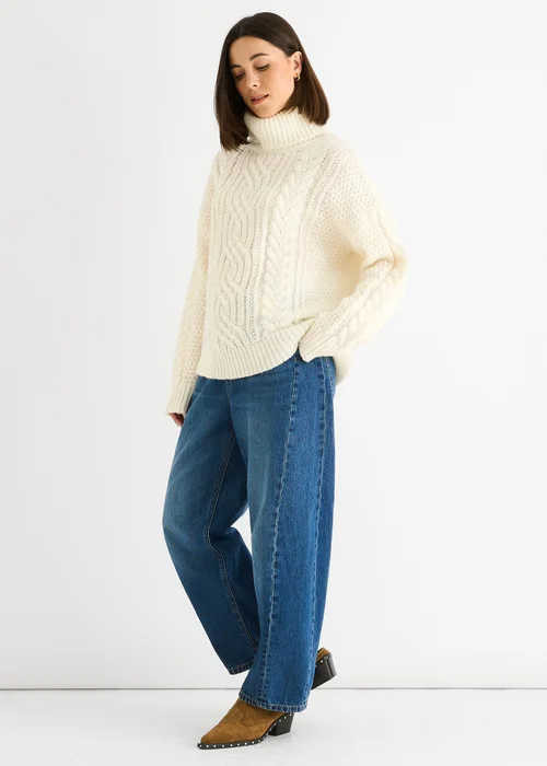 Gini London Cream Cable Knit High Neck Knit Jumper - Small/Medium Image 4
