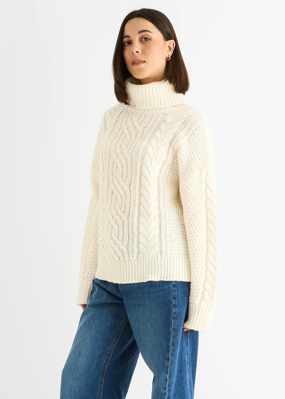 Gini London Cream Cable Knit High Neck Knit Jumper - Small/Medium Image 3