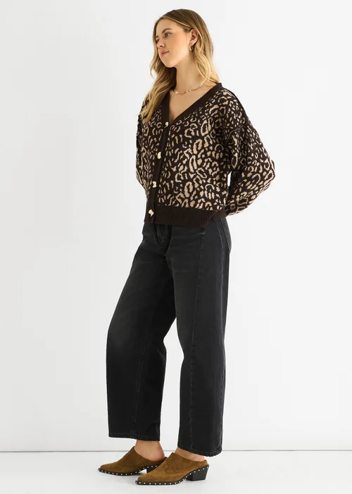 Gini London Chocolate Animal Print Wool Mix Cardigan Look Jumper - M/L Image 5