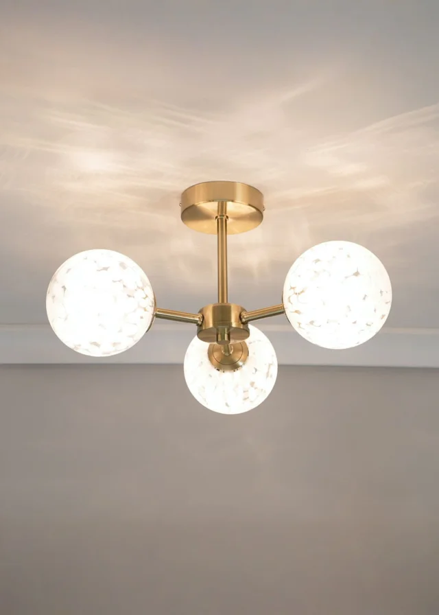 ValueLights India Brushed Gold Ceiling Light with White Globe Shades