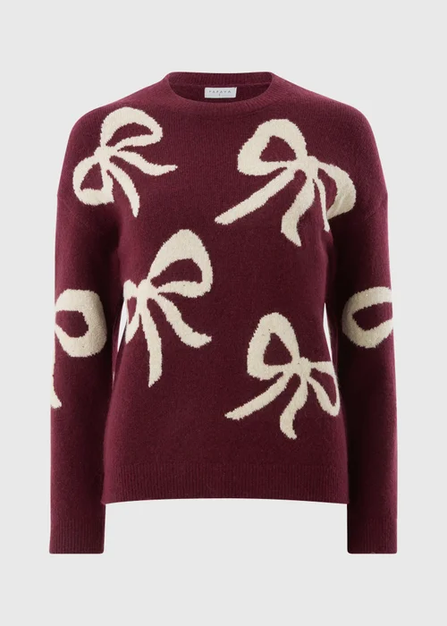 Burgundy Sparkle Bow Jumper - XS Image 4