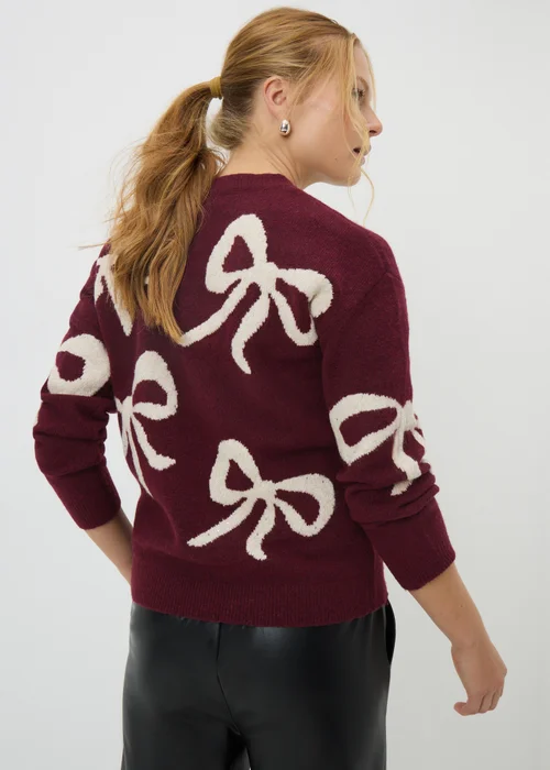 Burgundy Sparkle Bow Jumper - XS Image 3