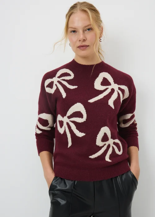 Burgundy Sparkle Bow Jumper - XS Image 1