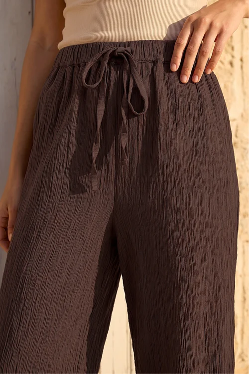 Dusk Brown Textured Elastic Waist Trousers - 12 Image 4