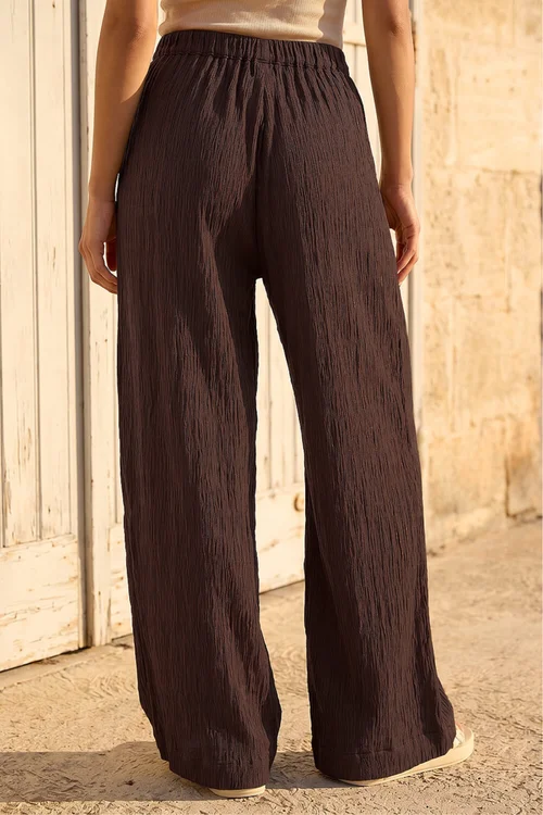 Dusk Brown Textured Elastic Waist Trousers - 12 Image 3