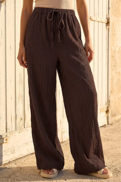 Dusk Brown Textured Elastic Waist Trousers - 12 Image 2