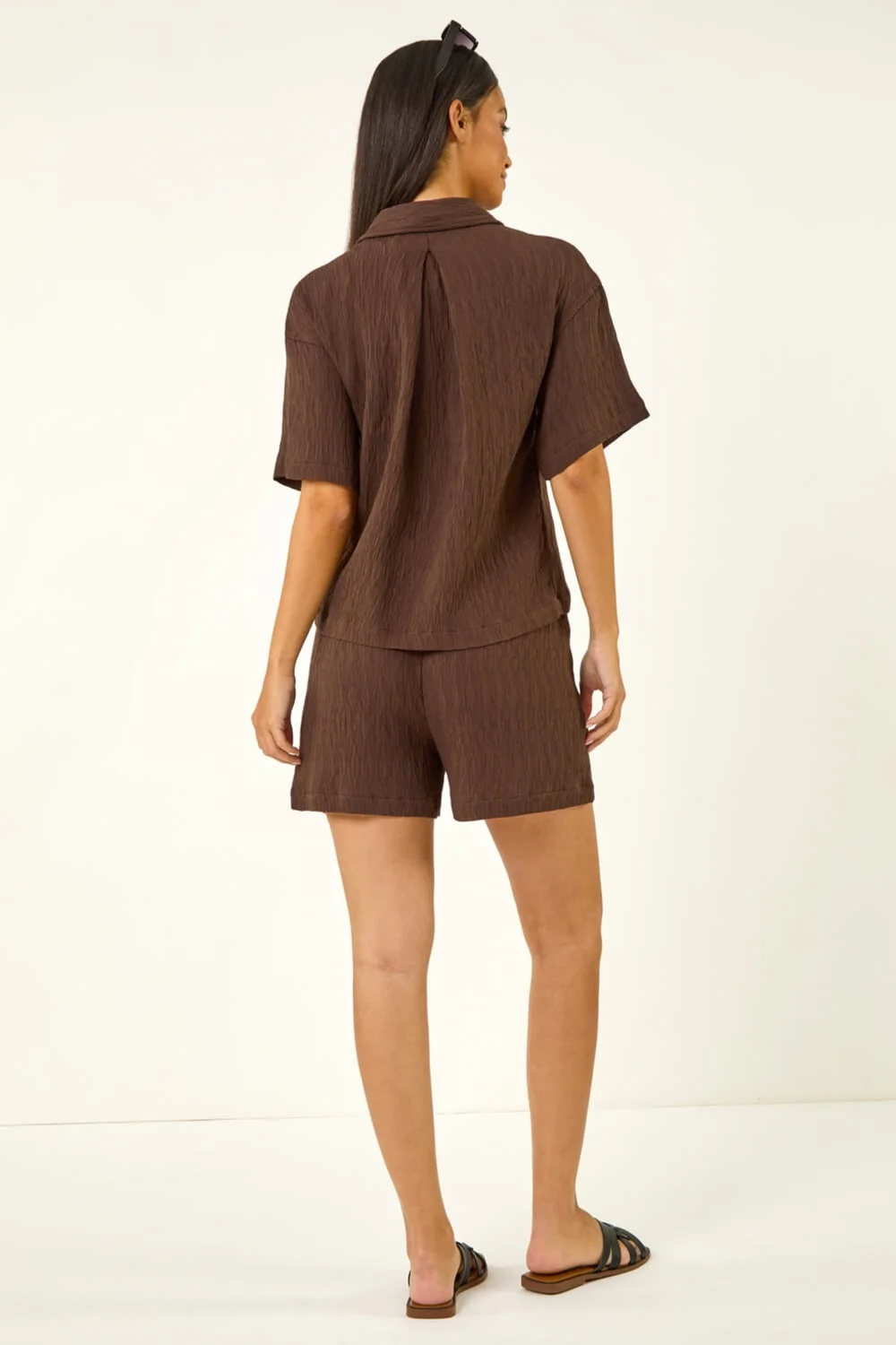 Dusk Brown Textured Buttoned Blouse - 14 Image 4