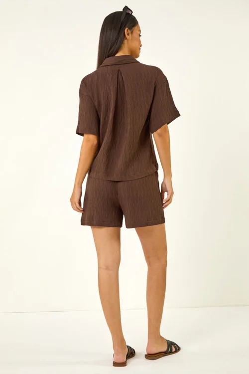Dusk Brown Textured Buttoned Blouse - 14 Image 4