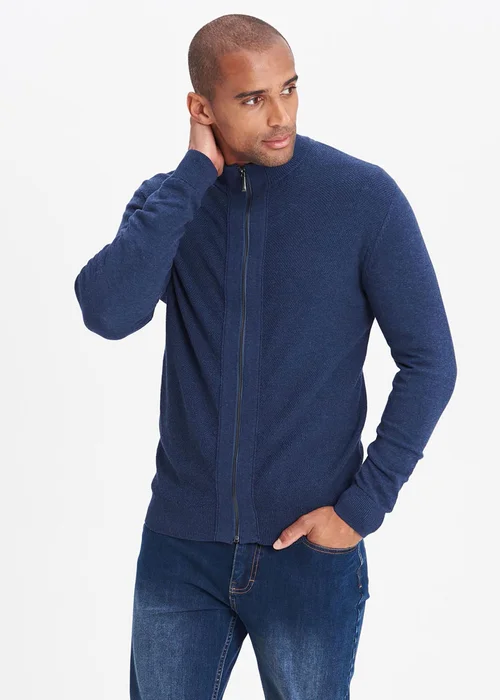 Cotton Traders Dark Sky Textured Knit Zip Through Cardigan - XS Image 4