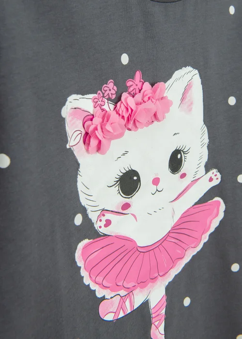 Cool Club Black Long Sleeve printed Ballerina Cat Top (3-7 yrs) - 3 Yrs Image 2