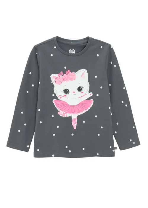 Cool Club Black Long Sleeve printed Ballerina Cat Top (3-7 yrs) - 3 Yrs Image 1