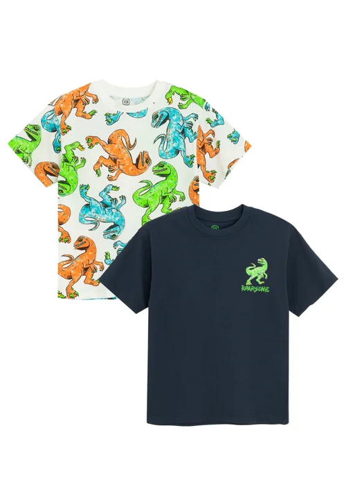 Cool Club White 2-Pack Short Sleeve Dinosaur Printed T-Shirts (3-7 yrs) - 4 Yrs Image 1